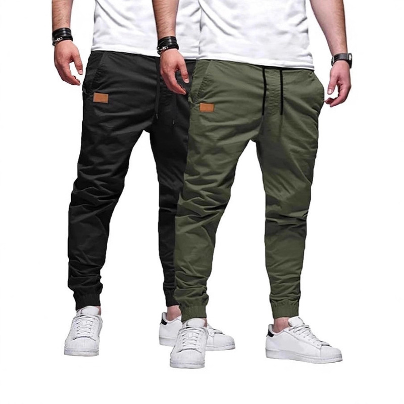 Two-Piece Amazon Popular Badge Jogger Pants Aliexpress Foreign Trade Pocket Sports Pants Fitness Training Jogging Pants