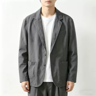 跨境男装亚马逊男士休闲西装单层纯色棉麻薄款西服男式外套