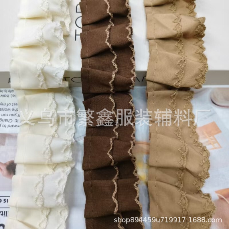 4cm Wide Double-Layer Dog Tooth Pleated Polyester Cotton Lace Accessories Cuffs Collar Baby Dress Skirt Lolita