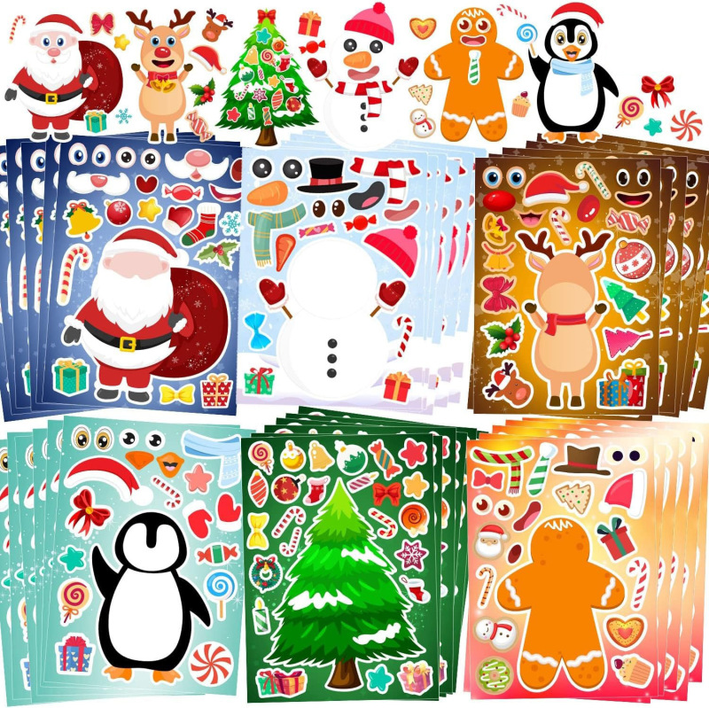 6枚/セット Amazon人気商品 クリスマス着せ替えおもちゃステッカー ホリデーデコレーション 粘着ステッカー|undefined