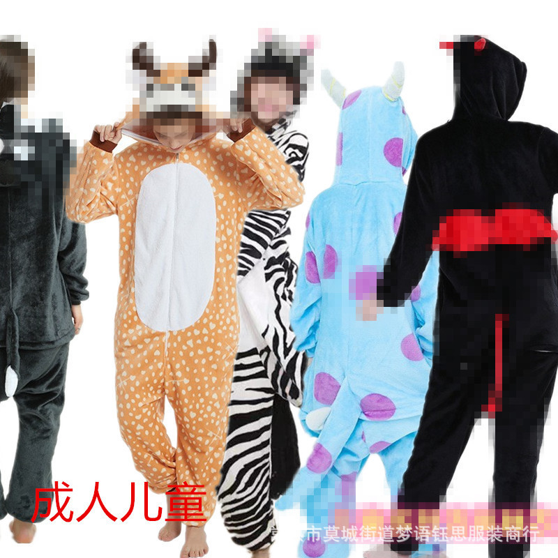 Mixed autumn and winter animal cartoon one-piece pajamas cross-border hot adult children one-piece pajamas home warm clothes
