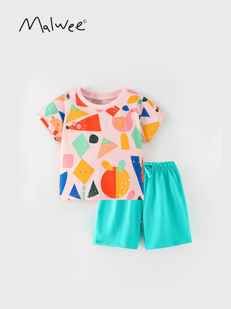 Malwee traje de niñas verano nuevos pantalones elásticos de manga corta casuales para niños europeos y americanos traje de dos piezas para niños