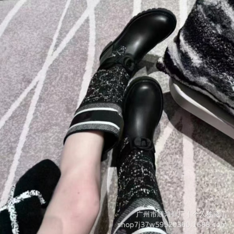 刺绣字母骑士靴百搭女2025早秋新款纯色不过膝显瘦针织靴子高筒靴|undefined