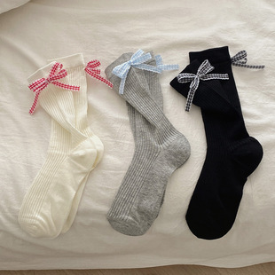 Korean Style Girly Style Cute Plaid Bow Socks Women's Instagram Style Spring and Summer Thin All-Match Ballet Stacked Socks