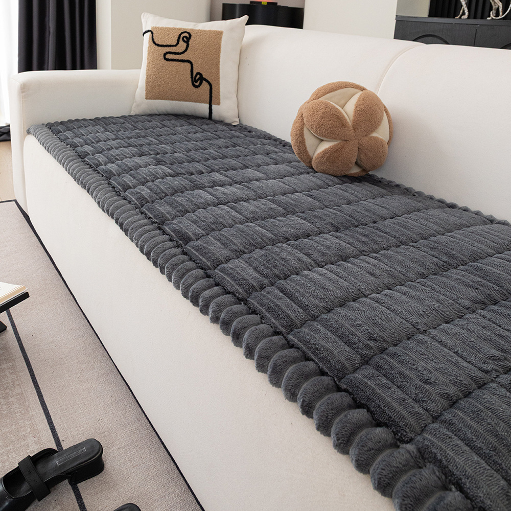 Nordic Style Striped Flannel Sofa Cover Non Slip Plush Fabric_voghion.com