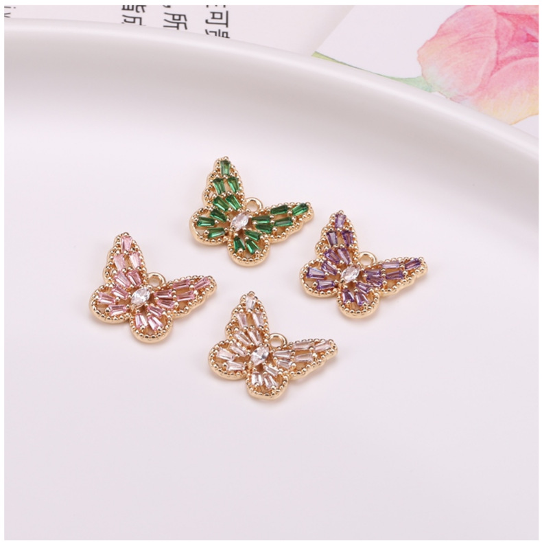 10 PCS/Package 16 * 14mm Copper Zircon Gold Plated Butterfly Polished Pendant display picture 1
