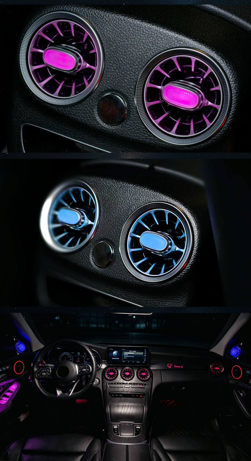 Suitable for Mercedes-Benz W205/W253/W213, C-Class, E-Class, Glc-Class Illuminated Knob-Style Air Vents