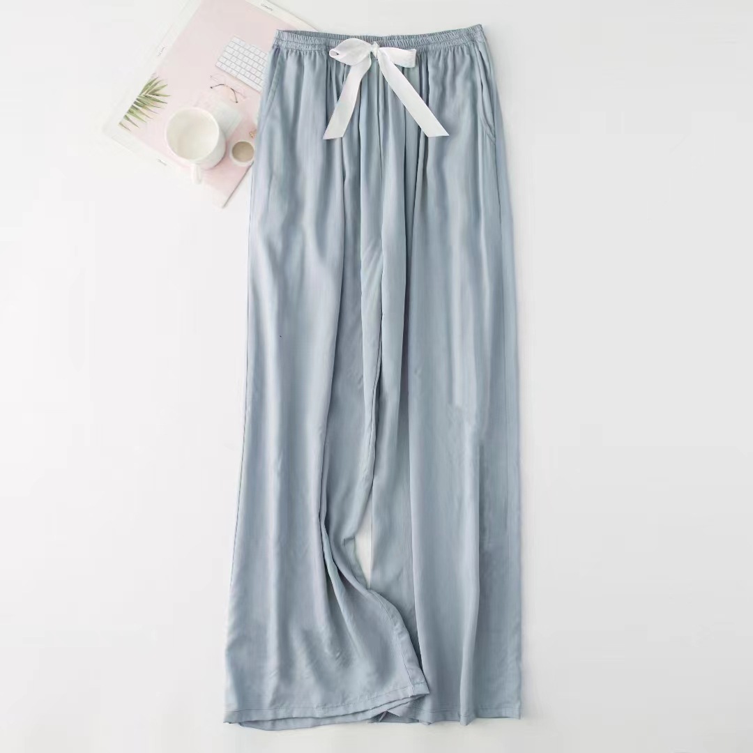 Con bolsillos, color sólido, primavera y verano, modelos delgados, pijamas de seda de algodón de algodón casero de verano, playa, nueve puntos sueltos