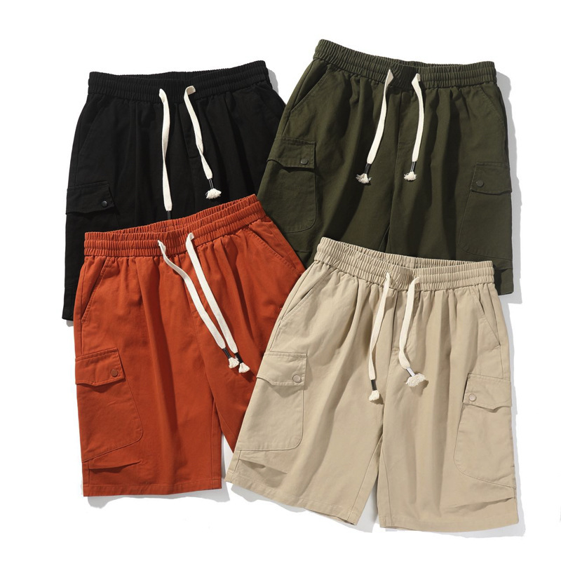 Men's Summer New Japanese Style Trendy Brand Multi-Pocket Cargo Shorts, Thin Loose Trendy Straight Mid-Length Shorts