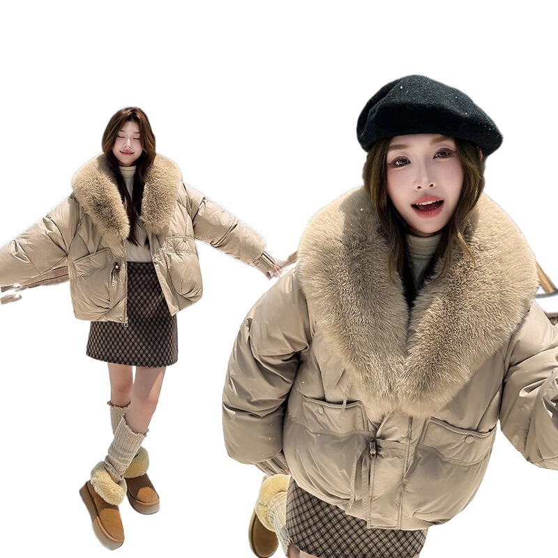 欧美棉服2025冬女羽绒棉服潮流街头大毛领短款连帽棉衣外套现货批|undefined