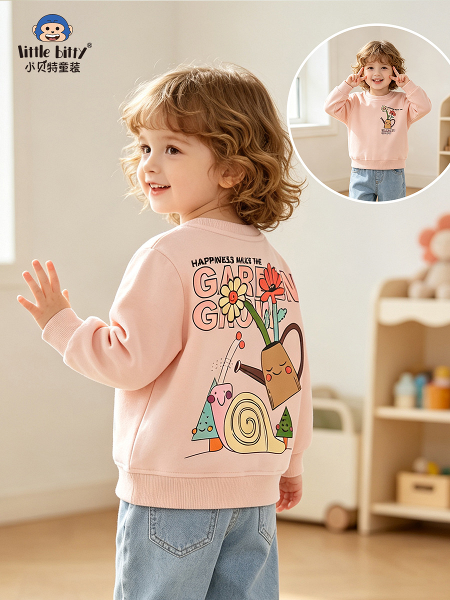 Cross-border children's clothing 2026 autumn and winter children's sweatshirt with cartoon floral print, girls' round-neck sweatshirt, in-stock apparel