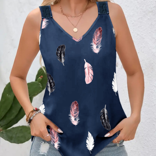 Casual minimalist lace trim hollow back loose-fitting top