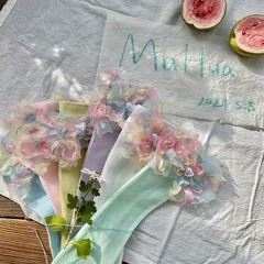 Summer and Autumn New Candy Color Rainbow Gauze Butterfly Knot Children's Socks for Girls, Solid Color Mid-Calf Socks, Korean Style