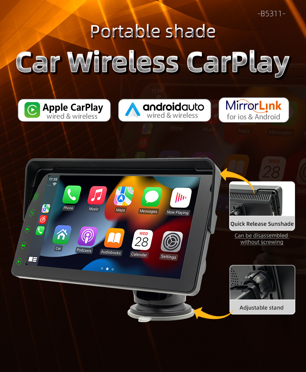 Cross-Border Factory Source 7inch Bluetooth Carplay Navigation Box Car Reversing Rear View Screen Projection Display Touch Screen