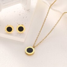 罗马数字钛钢项链百搭法式简约不掉色锁骨链小众设计轻奢耳环套装