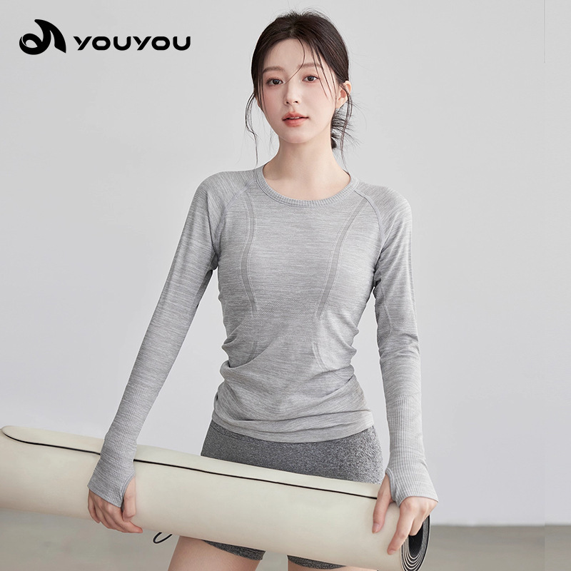 Solid Color New Style Yoga Fitness Training Clothes Round Neck High Elasticity Pilates Cycling Running Yoga Clothes Women's T-Shirt Wholesale