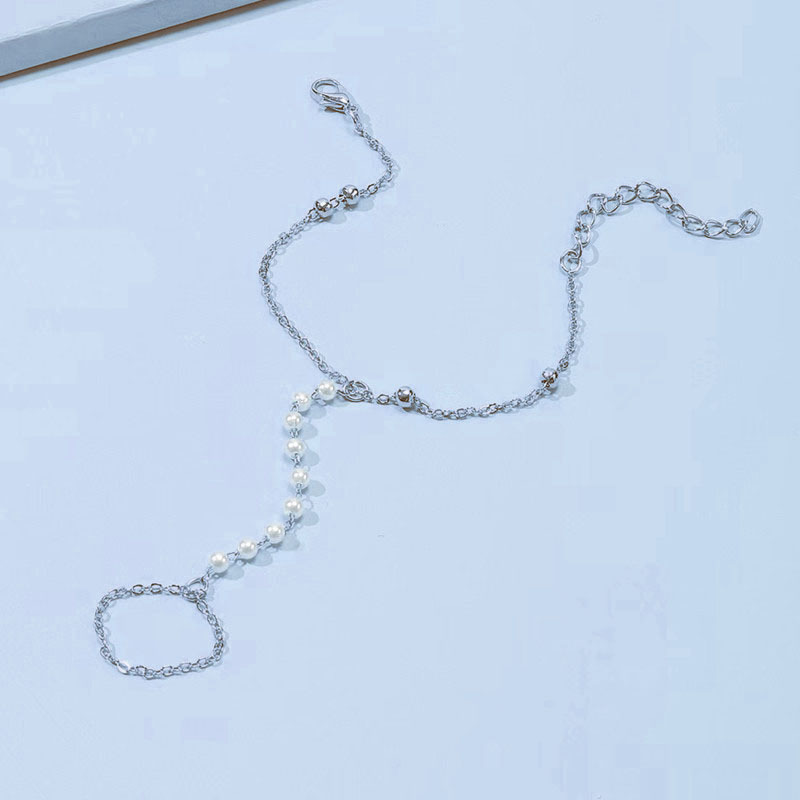 日韩ins冷淡风女士轻奢时尚铜珠链手饰珠宝配饰 简约珍珠连指