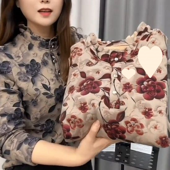 打底加绒加厚新款印花妈妈2025领外穿显瘦洋气长袖T恤上衣小