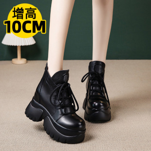 2025 Autumn/Winter New Top Layer Cowhide Thick-Soled High-Heeled Martin Boots Women's Platform Genuine Leather Fashion Short Boots Women's Shoes