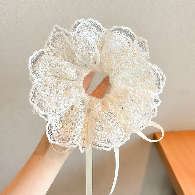 2#베이지 레이스 드로스트링 머리끈-29cm*15cm