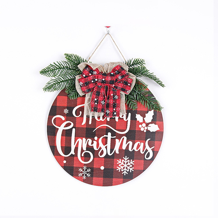 Nueva Navidad pieza colgante de madera Navidad pared ventana decoración colgante arco redondo puerta placa adornos