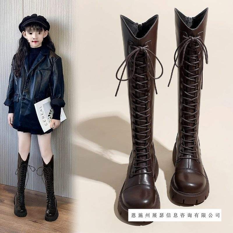 Girls' Boots 2025 Autumn and Winter New Kidsren's Boots Korean Style Boots for Middle-Aged and Little Girls Fleece-Lined Knight Boots