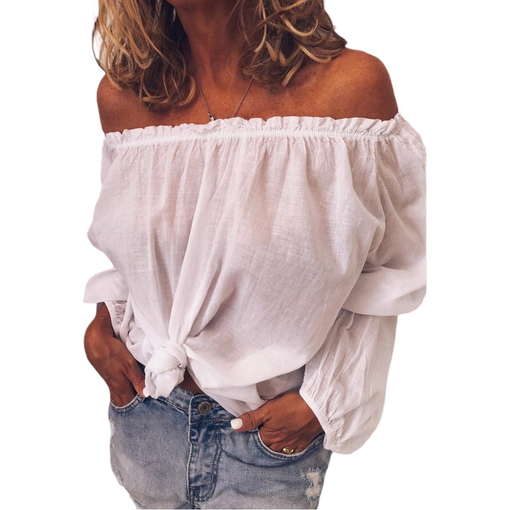 2023 otoño e invierno Amazon deseo transfronterizo europeo y americano fuera del cuello elástico plisado algodón y lino color sólido manga larga camisa de mujer
