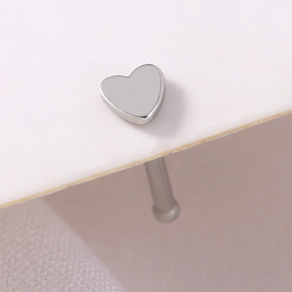 fashion straight stainless steel heart-shaped nose studs body piercing jewelry