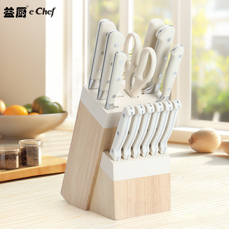 跨境现货14件套刀具套装ABS柄花钉西式料理主厨刀三文鱼切肉刀|undefined