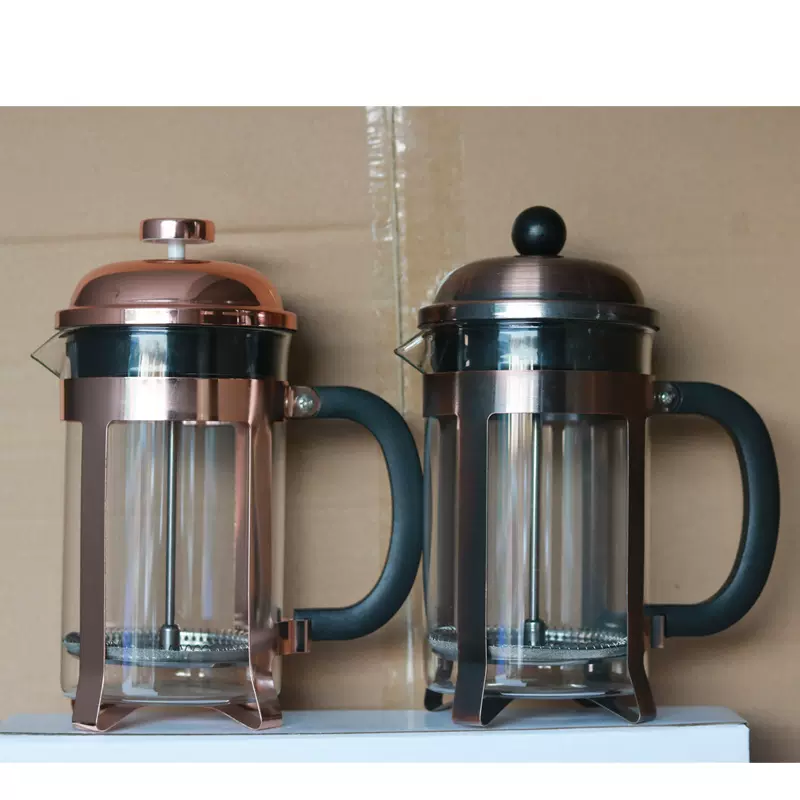 电镀玫瑰金法式按压法压咖啡冲茶壶压滤壶冲茶器花茶摩卡壶滤压壶