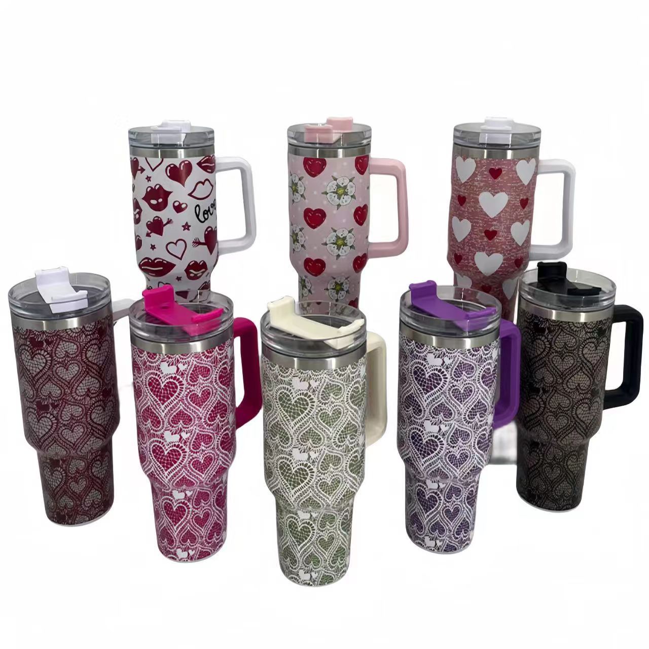 Pastoral Double Heart Flower Stainless Steel Water Bottles 1 Piece display picture 1