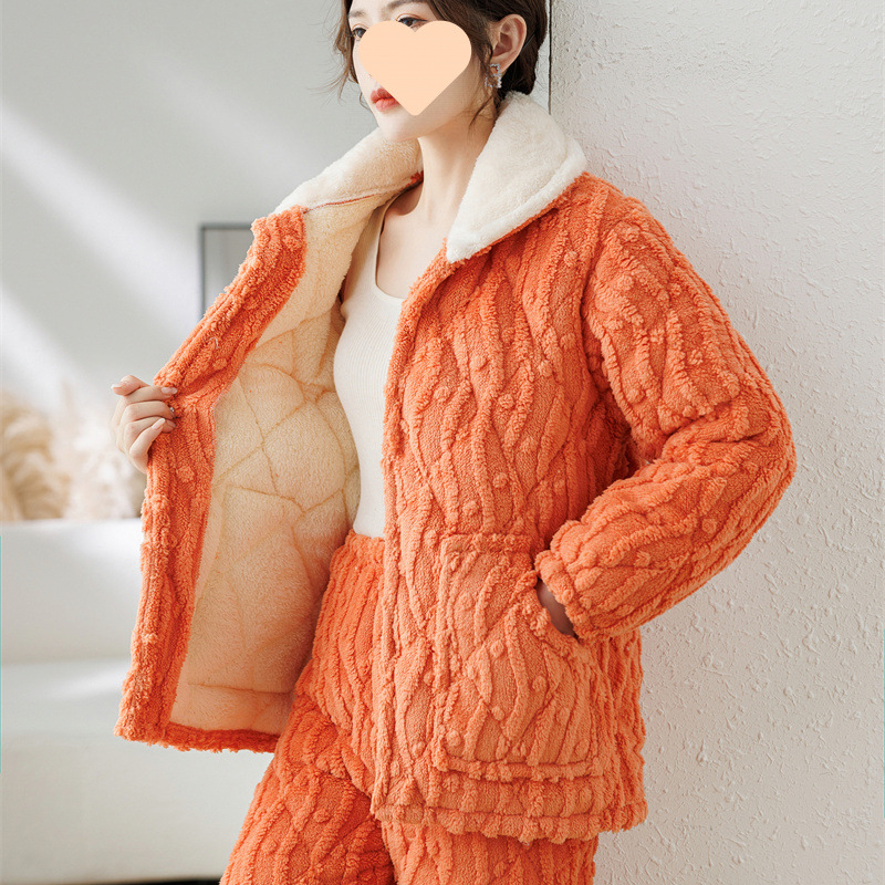 New goddess wears pajamas when going out for winter, three-layer cotton thickened warm suit plus velvet home clothes for elderly cotton jacket