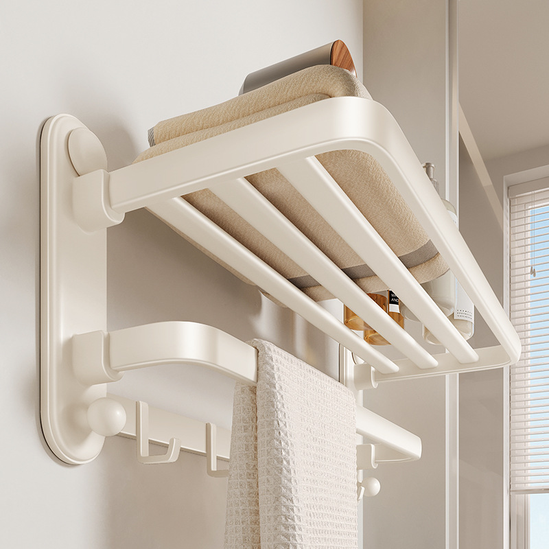 Milk white suction cup bathroom towel rack without punching bathroom storage rack integrated hanging rod storage bath towel rack in the bathroom