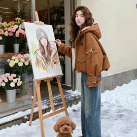 克服2025工装连帽新款棉服小个子冬季加厚宽松棉袄棉衣防寒外套女
