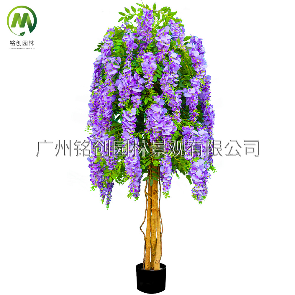 Simulación de flores colgantes de glicina, plantas en macetas, centros comerciales, flores y árboles artificiales, decoraciones de piso grande, árboles de flores de frijol
