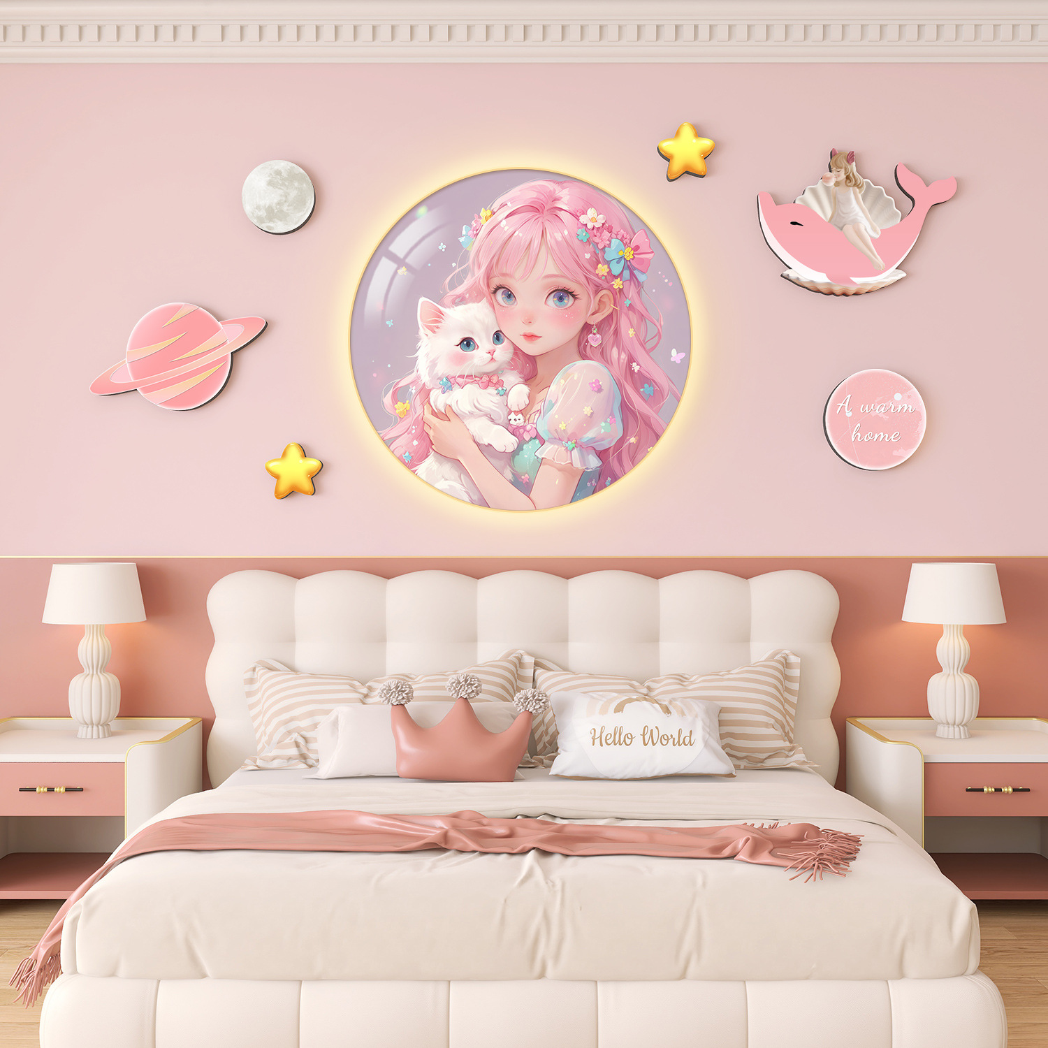 Cartoon Girl Boy Children's Room Decorative Painting Princess Room Bedroom Background Wall Mural Bedside Astronaut Hanging Painting