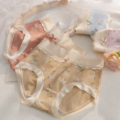 無痕中腰大碼純棉女士三角褲撞色小碎花石墨烯全棉抗菌內褲女批發