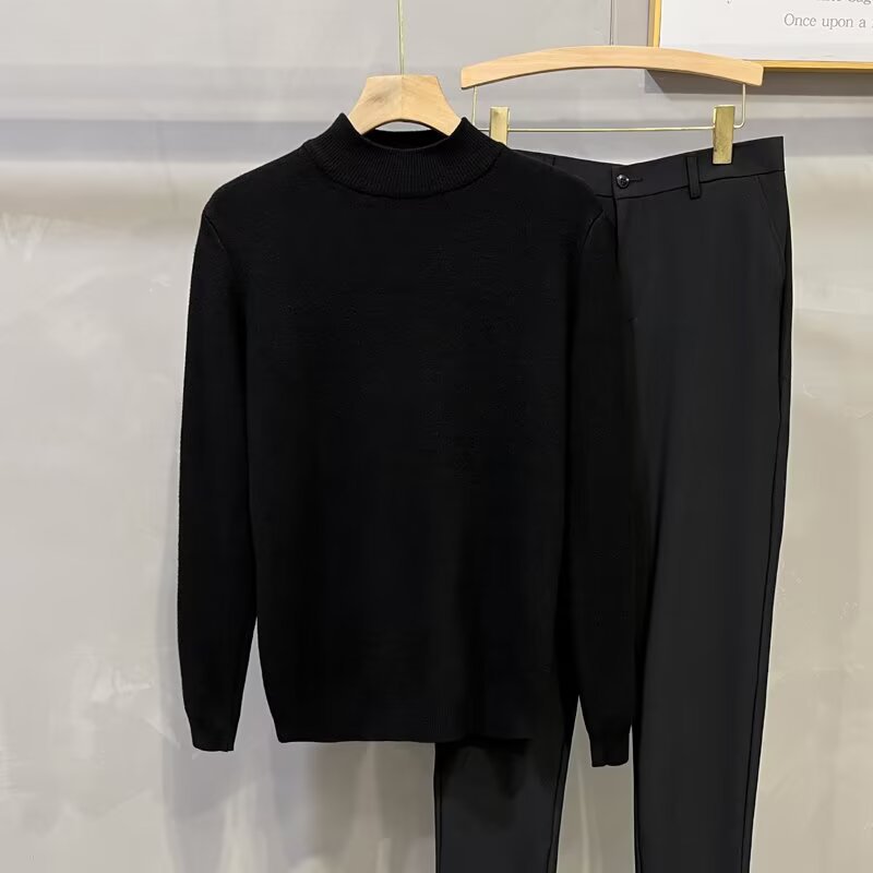 Herren Rollkragenpullover Mit Fleecefutter Slim Fit Strickpullover_voghion.com