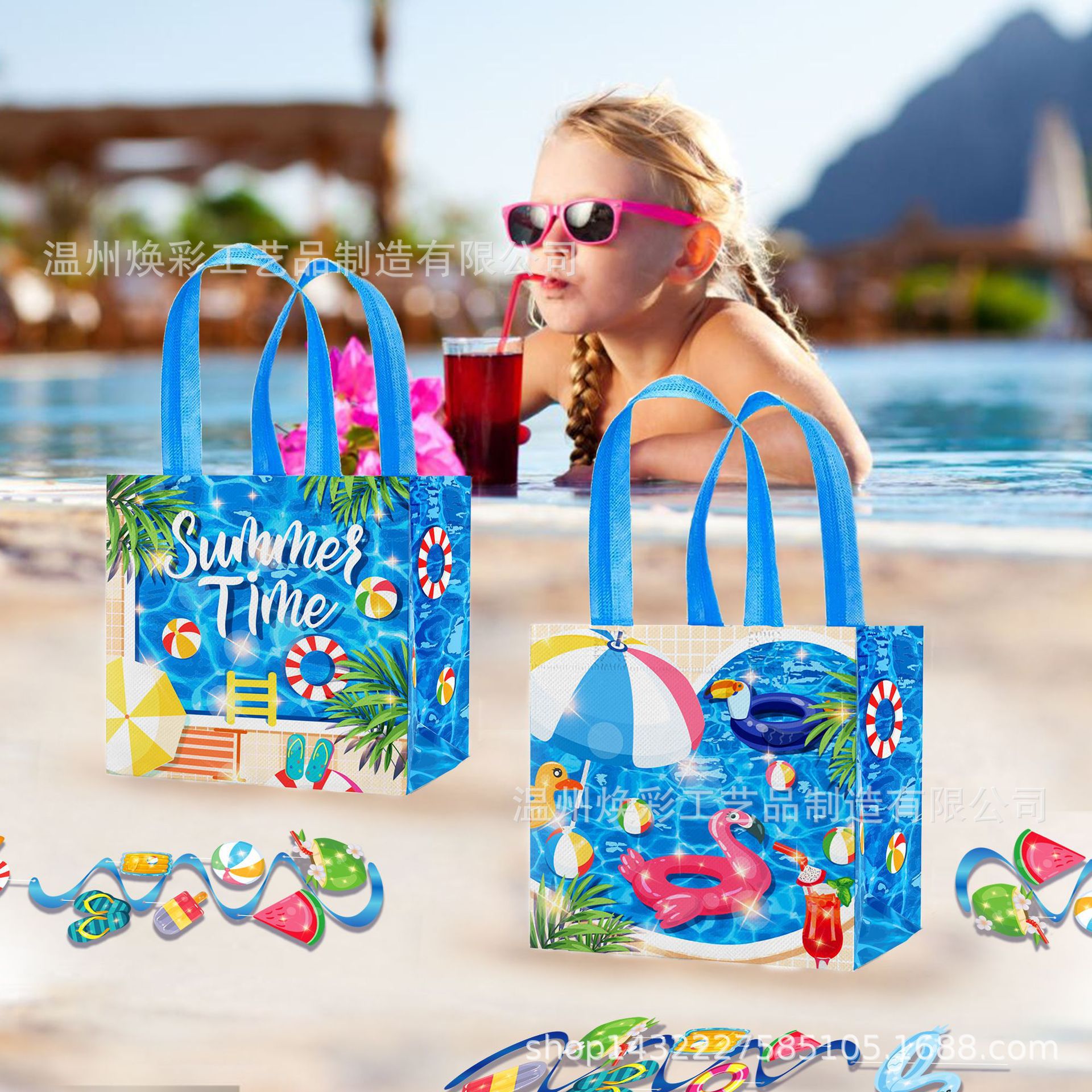 Anillo Hawaiano de la natación de la piscina del verano del comercio exterior WFF004 con el bolso no tejido inferior y lateral