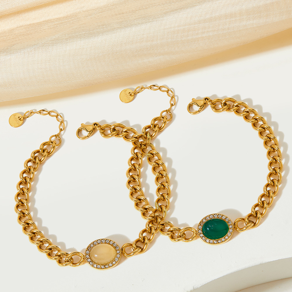 Handmade Chain Chain Type 1 Piece Quantity Fashion Oval Stainless Steel Plating Inlay Agate Zircon Bracelets 1 Piece
