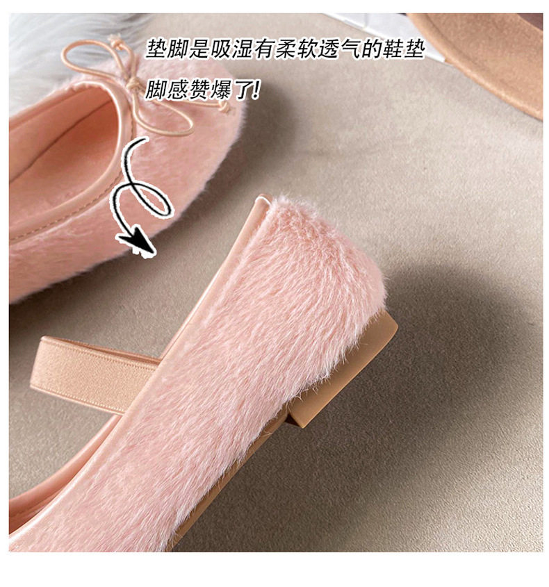 Giày búp bê nữ có lông nơ một quai, đế bệt giữ ấm, cỡ lớn — Màu hồng, Màu trắng chi tiết 10
