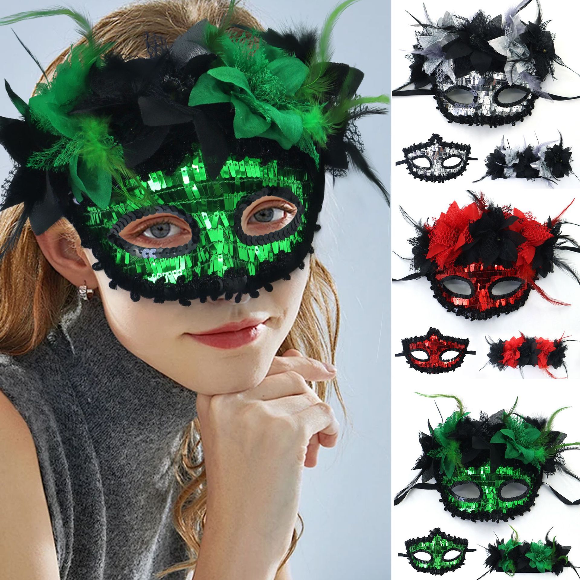 Transfronterizo exclusivo para Italia Venecia Feather Carnival Serie Lilium Half Face máscara separable