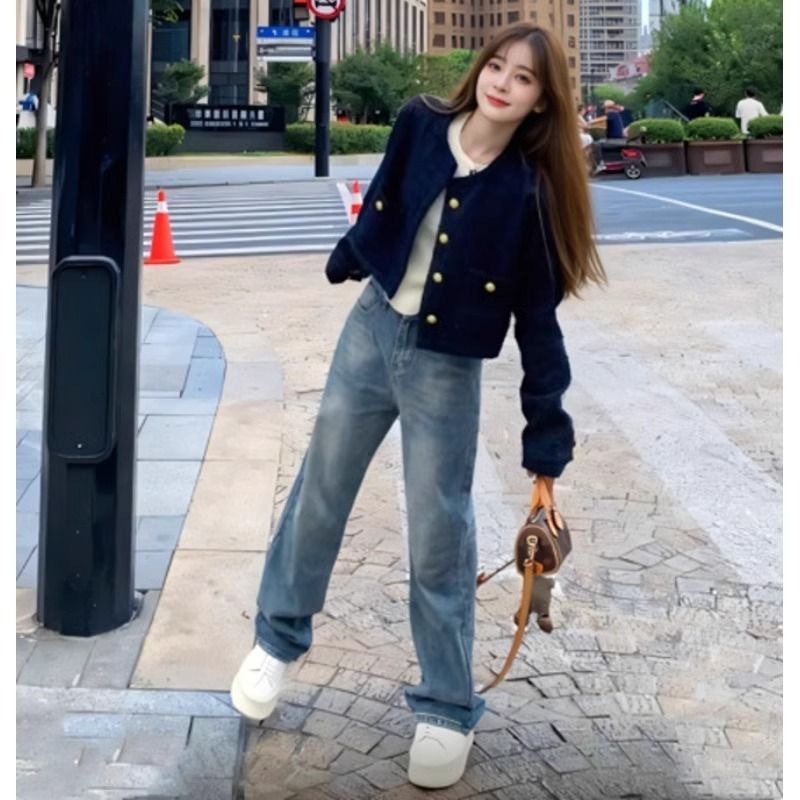 黑色小香风外套女秋冬季套装春季开春感春秋韩系穿搭短款上衣现货|undefined