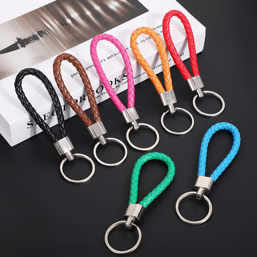 Creative handmade braided PU leather cord keychain accessories leather key ring pendant car charm small gift