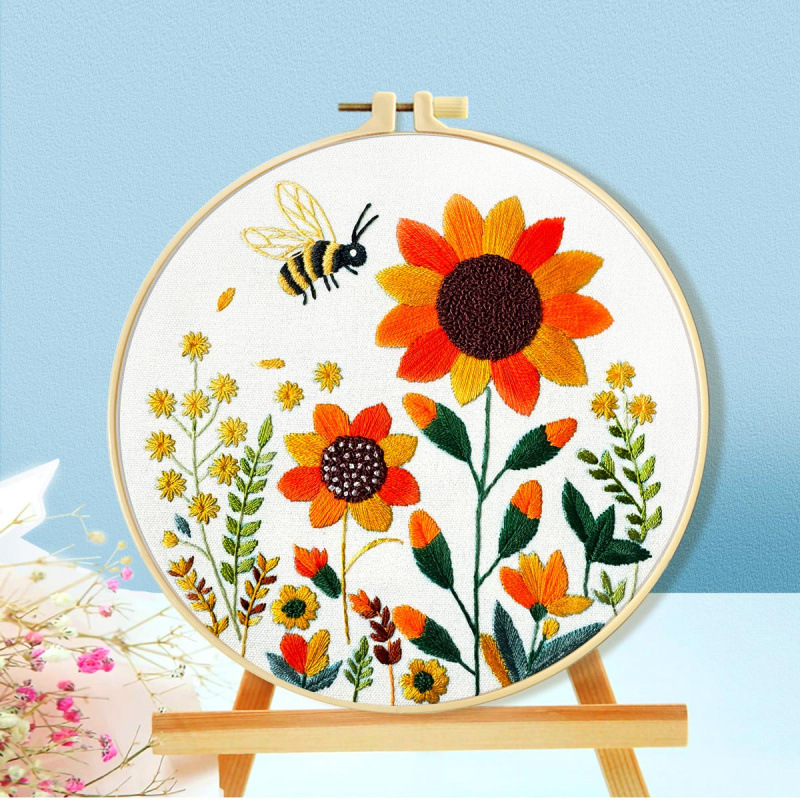 Mona Lisa bordado real bordado cruz girasol abeja colección nueva simulación de viento floral decoración bordada a mano