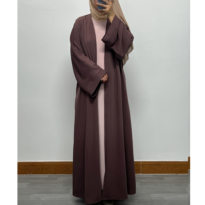F390 Cross-Border Foreign Trade Middle East Dubai Women's Solid Color Zipper Cardigan Robe In-Stock Fashionable Loose_ecoleips.com