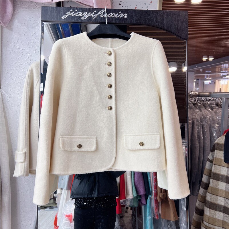 Korean style socialite Chanel style elegant double-sided cashmere coat women's short 2023 autumn and winter New woolen coat