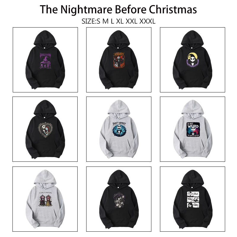 Christmas Nightmare-themed sweatshirts, unisex hoodies for fall and winter, cartoon-printed couple's sweatshirts