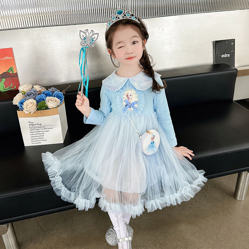 爱莎公主裙女童春秋款2024新款春款两岁女宝宝春装连衣裙儿童裙子