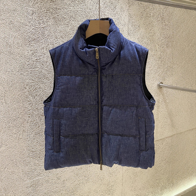 90 Fleece Denim Fabric down Jacket Vest Women's Short 2025 Autumn and Winter Versatile Stand Collar Thickeneded Vest Sleeveless Vest 90 Fleece Denim Fabric down Jacket Vest Women's Short 2025 Autumn and Winter Versatile Stand Collar Thickeneded Vest Sleeveless Vest